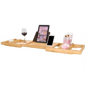 Raft cu tava pentru cada din bambus natural Sersimo 1024, extensibila, 75-110x23cm