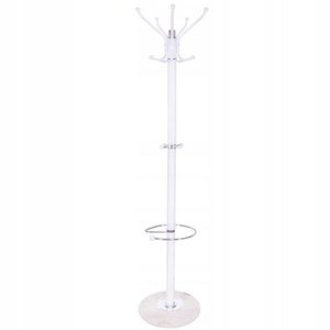 Cuier tip pom din metal cu baza de marmura, 14 agatatoare, 176cm, alb