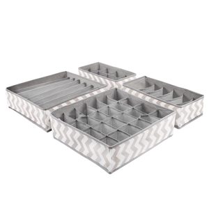 Set 4 organizatoare Sersimo sertar pentru sosete/lenjerie, alb gri