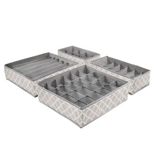 Set 4 organizatoare Sersimo sertar pentru sosete/lenjerie, gri crem