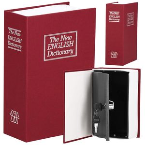Caseta de valori, cutie metalica cu cheie, portabila, tip carte, Dictionar, burgundy, 26.5x20x6.5 cm