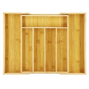 Organizator tacamuri si ustensile bucatarie, bambus, extensibil 28-45x33x5cm
