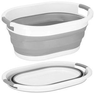Cos de rufe pliabil tip lighean, cu manere, din plastic si silicon, 62x44x28cm, 39litri, gri