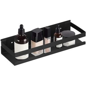 Raft de baie cu 2 sisteme instalare pe perete, aluminiu, 30x10x6cm, negru