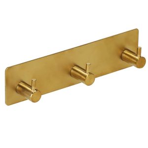 Cuier de baie pentru prosoape, montare fara gaurire, otel, 3 agatatori, 18x4.5cm, auriu