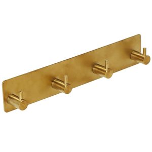 Cuier de baie pentru prosoape, montare fara gaurire, otel, 4 agatatori, 24x4.5cm, auriu