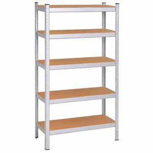 Raft metalic depozitare cu 5 polite MDF, capacitate 675 kg, 75x30x150 cm, argintiu