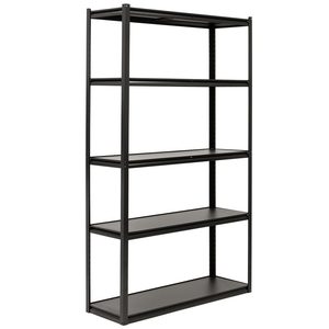 Raft metalic de depozitare cu 5 polite reglabile MDF, capacitate 750 kg, 120x40x200 cm, negru
