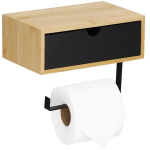 Suport hartie igienica din otel cu sertar depozitare, sistem montare inclus, 22cm, negru bej