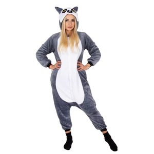 Pijama tip salopeta pentru adulti, model Lemur, marime M