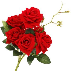 Buchet de flori artificiale din poliester, 6 fire trandafiri, 55cm, rosu