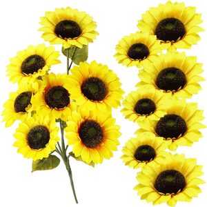 Buchet de flori artificiale din poliester, 2 fire de floarea soarelui, 57cm