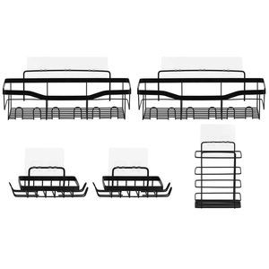 Set 5 polite metalice pentru dus cu montaj autoadeziv, inox, negru mat