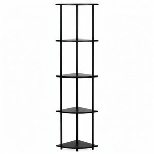 Raft de colt cu 5 polite, MDF, cadru metalic, 148x30x30 cm, negru
