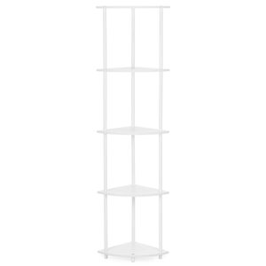Raft de colt cu 5 polite, MDF, cadru metalic, 148x30x30 cm, alb