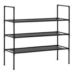 Raft pantofi cu 3 polite, structura metalica si rafturi textile, 72x28x70 cm, negru