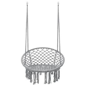 Scaun rotund tip leagan suspendat pentru casa sau gradina, cu franjuri, 150kg, gri