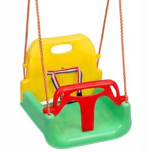 Leagan copii tip scaun, cu spatar, sistem blocare si centura siguranta, pana la 45 kg, 42x38x41 cm, multicolor