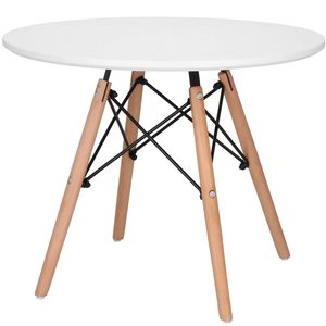 Masa de cafea, rotunda, diametru 60 cm, inaltime 45 cm, Blat MDF, Picioare lemn, Alb