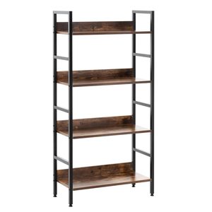 Etajera cu 4 polite din MDF si cadru metalic, stil industrial, 60x28x124.5 cm, maro inchis si negru