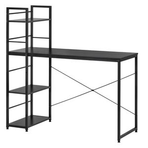 Birou cu blat MDF si rafturi laterale, cadru metalic, 120x48x122 cm, negru