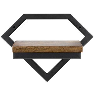 Suport de perete pentru flori, metal si MDF, 25,5x19 cm, negru/maro