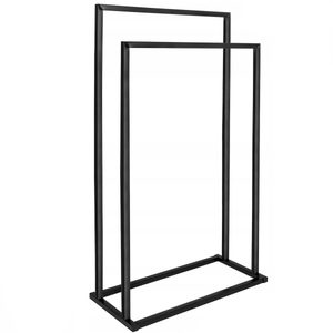 Suport metalic de baie pentru prosoape, cu 2 standuri, 84 cm, negru