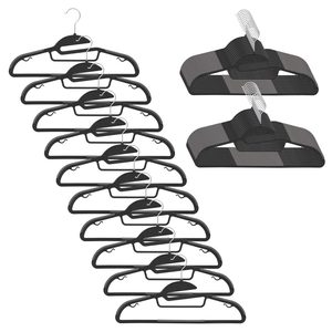 Set de 30 de umerase antiderapante pentru haine, din PE, cu carlig metalic rotativ, 41 cm, negru si gri