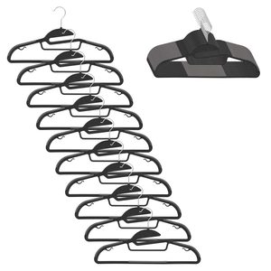 Set de 20 de umerase antiderapante pentru haine, din PE, cu carlig metalic rotativ, 41 cm, negru si gri
