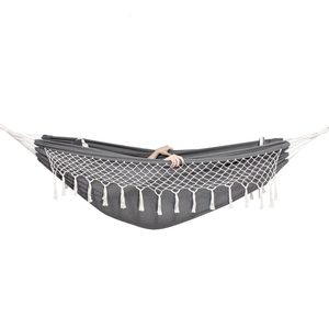 Hamac doua persoane cu franjuri si 2 perne, 200kg, 200×150 cm, gri inchis