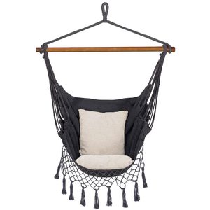 Hamac tip leagan suspendat pentru casa sau gradina HM43, gri inchis cu perne, 130x100cm, 150kg