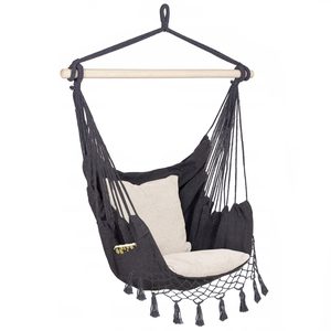 Hamac tip leagan suspendat pentru casa sau gradina HM44, gri inchis cu perne, 130x100cm, 150kg