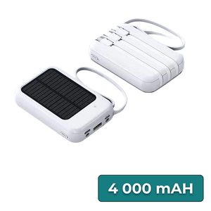 Powerbank cu panou solar 4 cabluri de încărcare 4000mAH alb