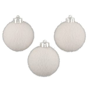 Set 3 globuri de Craciun Atmosphera, efect gheata, diametru 6 cm, alb
