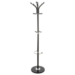 Cuier metalic 5Five cu 12 carlige si suport umbrele, otel si marmura, 182 cm, negru