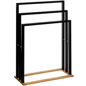 Suport prosoape 5Five Natureo cu 3 brate, 55x24x82 cm, MDF si bambus, negru