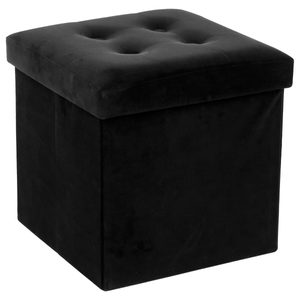 Taburet pliabil Atmosphera Lysandre cu spatiu de depozitare, 38x38x38 cm, negru