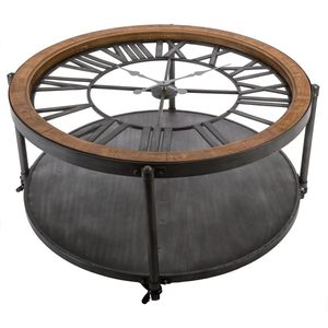 Masuta cafea rotunda Atmosphera Baris Chrono cu blat ceas, 95x47 cm, negru