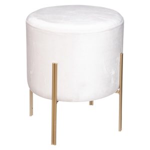 Taburet rotund Atmosphera Ilyan, 34x40 cm, catifea si MDF, alb