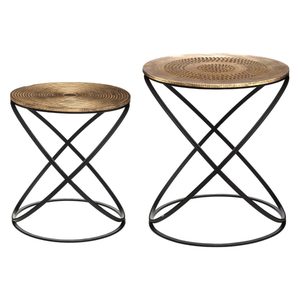 Set 2 masute cafea Atmosphera Etnik, metal si MDF, 40x45 cm si 34x39 cm, cupru