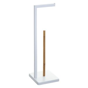 Suport hartie igienica 5Five Natureo, metal si bambus, 20x20x65 cm, alb