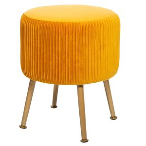 Taburet Atmosphera Solaro rotund cu baza aurie, 35x41 cm, galben mustar