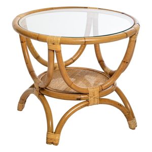Masuta de cafea Atmosphera Farah, ratan si sticla, 60x50 cm, maro natural