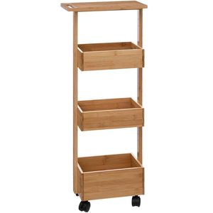 Etajera 5Five pentru spatii inguste, pe roti, 3 niveluri, bambus, 25x23x86 cm, natur