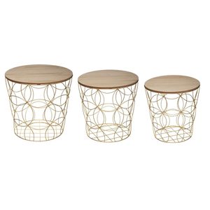 Set 3 masute cafea Atmosphera Kumi, structura metal, diametru 37, 41 si 46 cm, auriu