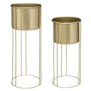 Set ghivece metalice Atmosphera Le Collectionneur, suport inalt, 41 cm si 58 cm, auriu