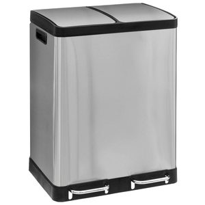 Cos de gunoi Ariane cu pedala, din inox, colectare selectiva, 2 x 30L, 49x40x67 cm, argintiu