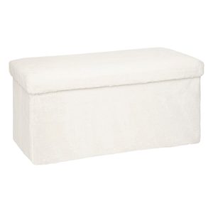 Taburet pliabil Atmosphera Ezzio cu depozitare, 76x38x38 cm, blana artificiala, alb