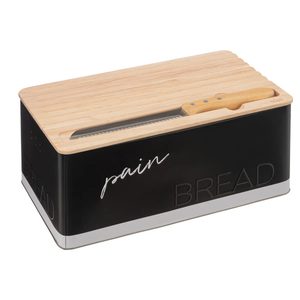 Cutie paine 5Five Color Edition cu capac din lemn, include cutit, 33x21x15 cm, negru