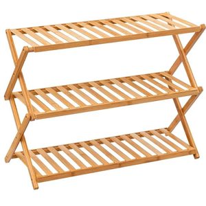 Etajera pantofi pliabila din bambus, pentru 9 perechi, 70x29x53 cm, natur